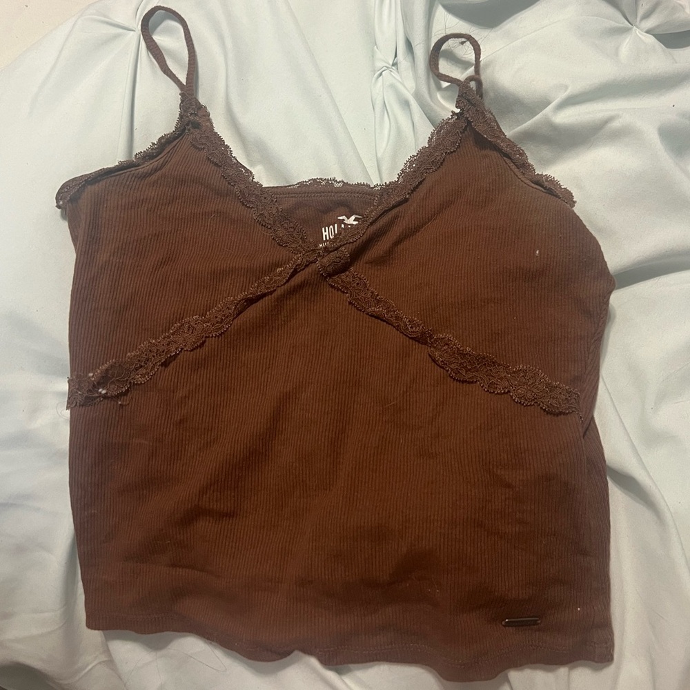 Hollister Brown Lace Trim Cami Top